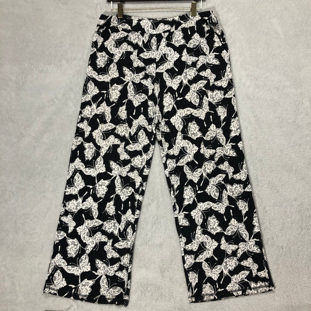 Soma Wide Leg‎ Lounge Pants Butterfly Print Comfy Casual Black White Large